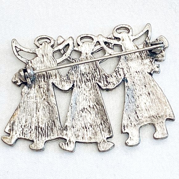 Breast Cancer Awareness Brooch Three Hand Holding Angels Donning Pink Scarves - Picture 6 of 8